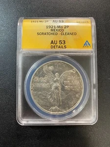 1921 MEXICO DOS PESO ANACS AU-53 DETAILS - ABOUT UNCIRCULATED - CERTIFIED SLAB - Picture 1 of 2