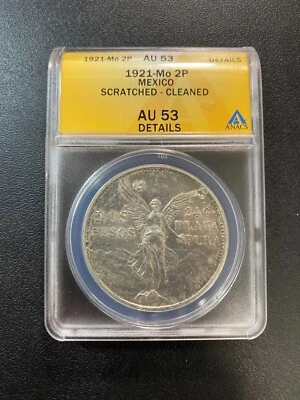 1921 MEXICO DOS PESO ANACS AU-53 DETAILS - ABOUT UNCIRCULATED - CERTIFIED SLAB - Image 1 of 2