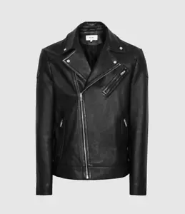 REISS MIMO LEATHER BIKER JACKET (LARGE) - BLACK - BNWT * RRP £425.00 * SOLD OUT - Picture 1 of 12