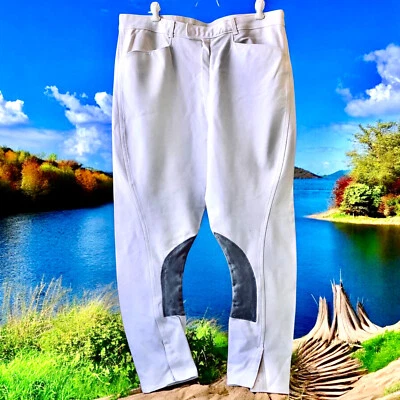 Pantalones de montar ecuestres ingleses blancos vintage MILLER'S parche en la rodilla para hombre 36 L Foto 1 de 4