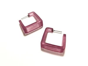 Amethyst Purple Frosted Cubist Hoop Earrings - Picture 1 of 5
