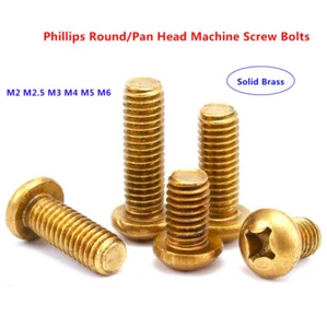 M2 M2.5 M3 M4 M5 M6 Solide Brass Phillips Round / Pan Head Machine Screw Bolts - Picture 1 of 7