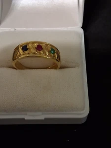 Goldring mit 3 Steinen Rubin Saphir Smaragd - Bild 1 von 3