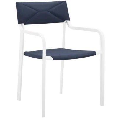 Modway Raleigh 18.5" Stackable Outdoor Aluminum Dining Armchair in White/Navy - Image 1 of 4