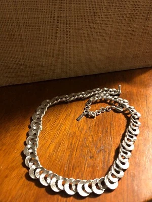 Vintage Monet Colar de Corrente Texturizada Tom Prata com Hangtag Comprimento Ajustável - Imagem 1 de 4