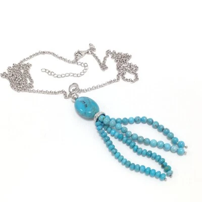 Collar de cadena Belcher colgante borla turquesa gruesa de plata de ley 925 Si Foto 1 de 4