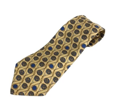 Chanel Paris Gold Silk Tie Yellow Gold Blue Logos CC ~ Made In Italy ~ 4” Wide - Image 1 of 4