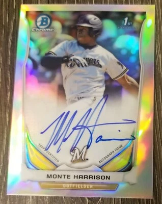 2014 BOWMAN CHROME MONTE HARRISON REFRACTOR AUTO RC ROOKIE BREWERS - Image 1 of 2