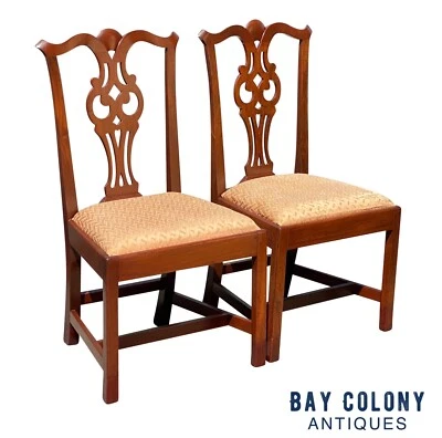 ANTIQUE PAIR OF SALEM MA CHIPPENDALE CHAIRS - HEART & DIAMOND DESIGN - Image 1 of 4