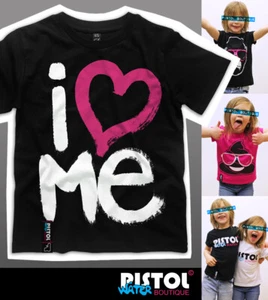Water Pistol Boutique Kids Unisex Boys Girls I LOVE ME GRAFFITI Black T-shirt - Picture 1 of 12