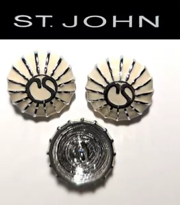 St John Knits White Enamel Silver Tone Logo Replacement Buttons - Picture 1 of 1