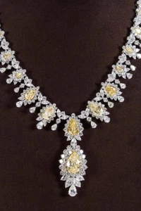 Yellow CZ Statement Neckalce For Women Handmde Evening Auction Cocktail Jewelry - Picture 1 of 1
