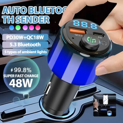 MARKENLOS FM Transmitter Auto Bluetooth 5.3 KFZ Radio Adapter PD&QC 3.0 USB C Ladegerät