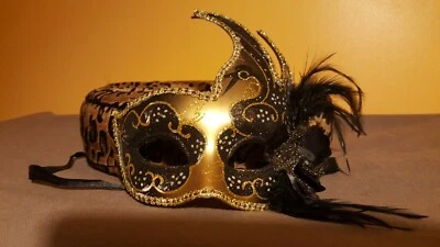 GOLD & BLACK " Black Swan" VENETIAN Masquerade Mask * Made in Italy - Image 1 of 4
