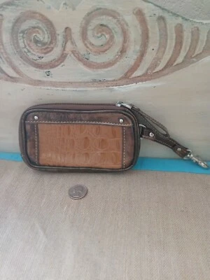 Bonita funda soporte para teléfono celular de cuero sintético en relieve de cocodrilo marrón de 2 tonos 4" H x 6,25 Foto 1 de 4