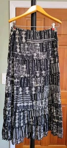 JM Collection Women's Size M Black & Cream Print Full Maxi Skirt Flowy Lined NWT - Picture 1 of 6