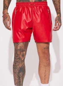 Men's Real Lamb Leather Shorts Elasticated Waist &Zipped Pockets Shorts 5 Colors - Picture 1 of 3