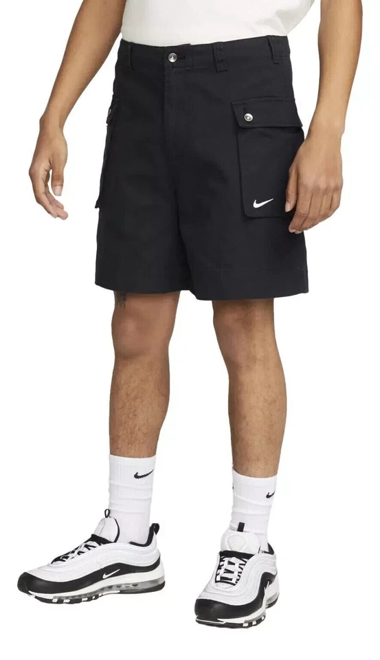 Men's Size 34 Nike Life Woven P44 Cargo Cotton Canvas Shorts Black FJ7137-010