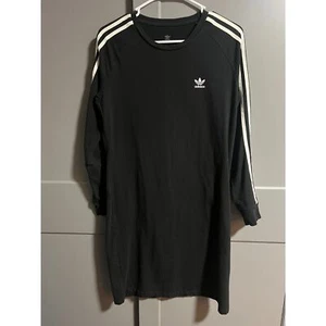Adidas Kids Long Sleeve Knee Length Dress Stripe Sleeves Black Size XL (W Small) - Picture 1 of 5