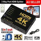 3 Way Port Hdmi Splitter Switch 3 To 1 Hub 4K Ir Remote Usb Cable For Hdtv Ps3