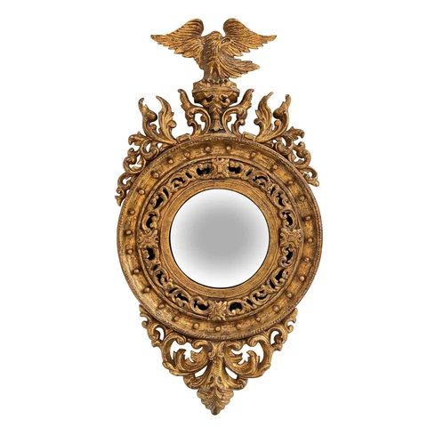 Antique Federal Eagle Crested Gilt Convex Mirror Cover