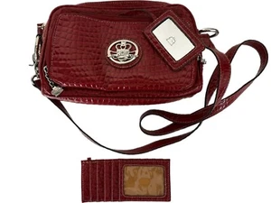 Cartera Bandolera KATHY VAN ZEELAND Y2K Roja Imitación Cocodrilo Repujado con Portatarjetas - Imagen 1 de 9