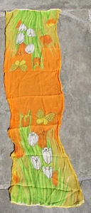 Sciarpa vintage tulipani farfalla arancione chiffon vera neuman oblunga chiffon 14" x 43" - Foto 1 di 4
