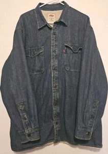 Levis Strauss & Co XXL Blue Denim Heavy Trucker Chore Warm Sherpa Jean Jacket - Picture 1 of 4
