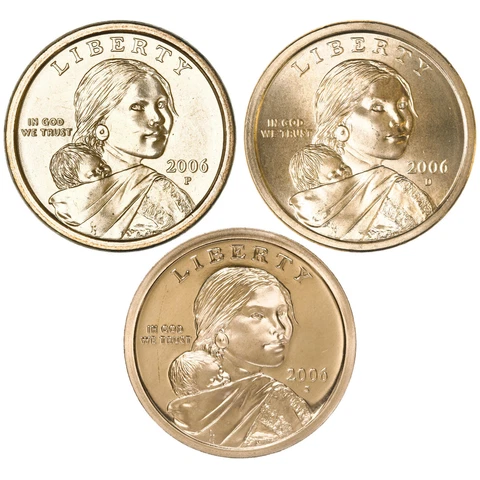 2006 P D S Native American Sacagawea Dollar Year Set Proof & BU US 3 Coin Lot Cover