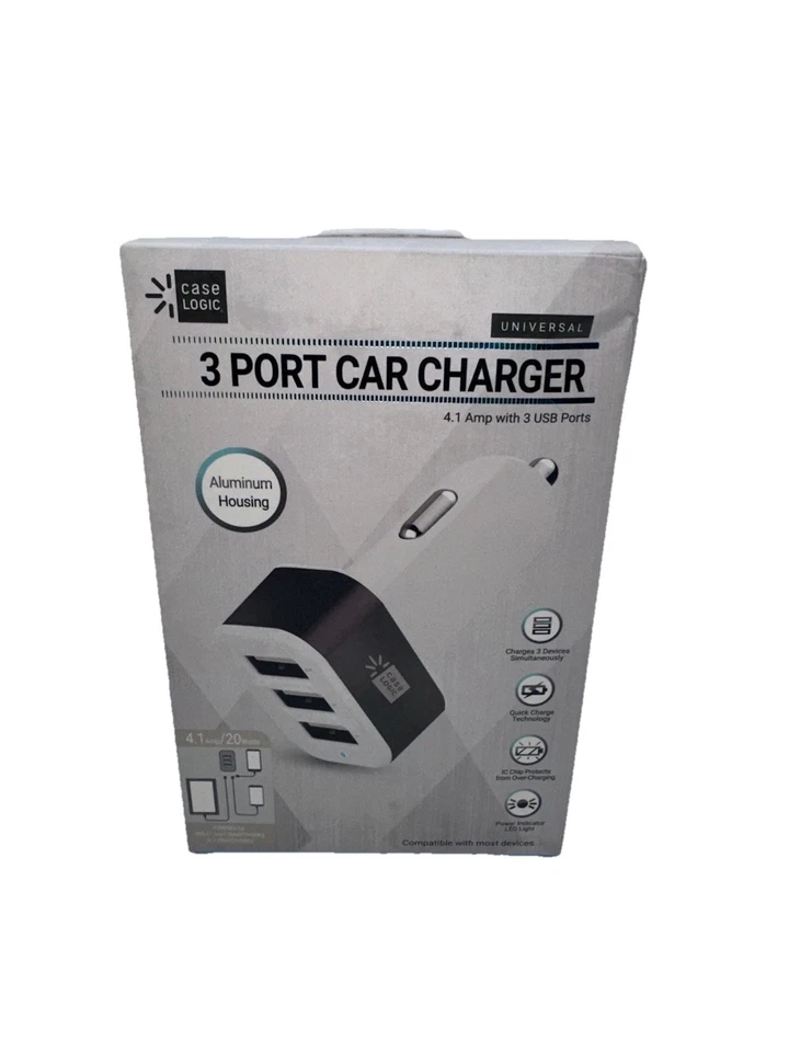 Case Logic 4.1 Amp 3-Port USB Car Charger Universal Smart phone, Tablet, Gps - Image 1 of 4