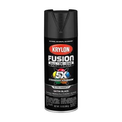 Pintura adhesiva en aerosol todo en uno Fusion para uso en interiores/exteriores, 12 OZ, negra Foto 1 de 4