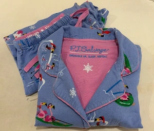Set Pigiama PJ Salvage Taglia Media Let's Flamingo Perivinca Flanella 100% Cotone - Foto 1 di 22