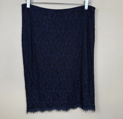 Diane von Furstenberg Skirt Womens 12 Navy Scotia Lace Floral Pencil Zip NWT - Image 1 of 4