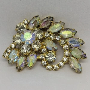 VINTAGE JULIANA DELIZZA & ELSTER CLEAR / AB RHINESTONE FLOWER BURST BROOCH Jewel - Picture 1 of 11