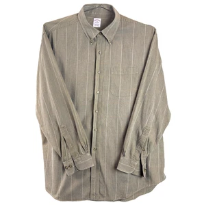 Brooks Brothers Uomo XXL Flanella 80% Cotone 20% Lana Marrone Blu Bottoni - Foto 1 di 6