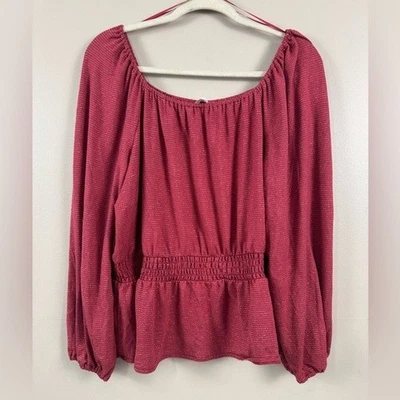 Novo com etiquetas blusa peplum rosa escuro XXL listra cintilante romântica coquete feminina camponesa - Imagem 1 de 4