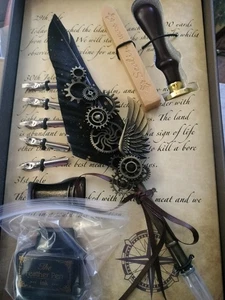 Set penna stilografica e inchiostro - penna a immersione calligrafia piuma con guarnizione cera kit timbro - Foto 1 di 2