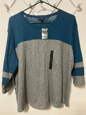 NWT Torrid Women's Teal & Gray Lace Pullover Blouse 3/4 Sleeve Stretch Size 0 - Image 1 of 4