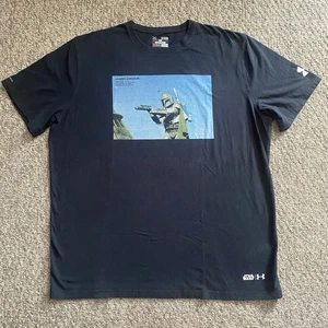 Under Armour x Star Wars T Shirt Uomo XL Boba Fett Nero Heat Gear Sciolto RARA - Foto 1 di 14