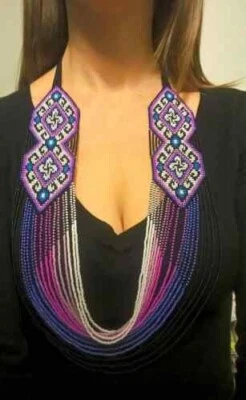 HANDCRAFTED NETIVE STYLE FEATHER MULTI-COLOR BEADED NECKLACE EARRINGS GIFT WOMAN Foto 1 de 2