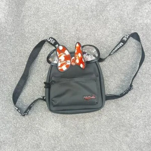 DISNEY SCHWARZ MINNIE MAUS RÜCKSEITE RUCKSACK FOLIE ROT REISSVERSCHLUSS Y2K LEDER - Bild 1 von 6