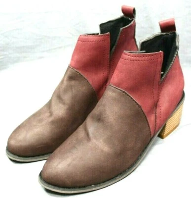 ANDIAMO Mujer 2 en Bloque Tacón Botines Zapatos Talla 7 M Granate y Marrón Imitación L Foto 1 de 4