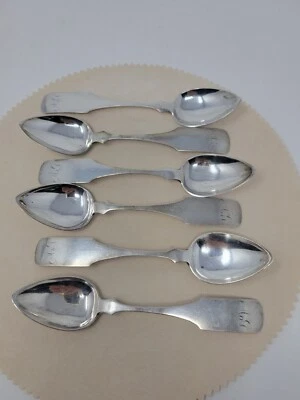 Juego de 6 cucharaditas de plata para monedas William Mannerback Reading PA c.1820 a 1835 Foto 1 de 4