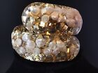 Outstanding Clamper Bracelet Gold-Tone Flakes In Clear Lucite With Shells