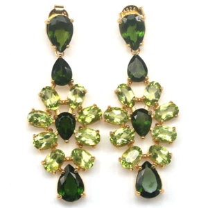 Unheated Gemstone Green Chrome Diopside & Peridot Earrings 925 Sterling Silver - Picture 1 of 4