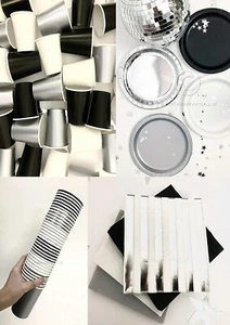 Beautiful Balloons Black, Silver & White Stylish & Chic Party Tableware Kit - Picture 1 of 5