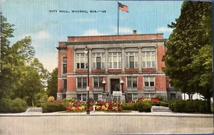 Cartolina Wausau WI ""Municipio"" lino Wisconsin - Foto 1 di 2