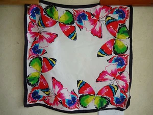 Womens Oscar de la Renta Scarf 21" Square Butterflies Butterfly White Red Pink - Picture 1 of 4