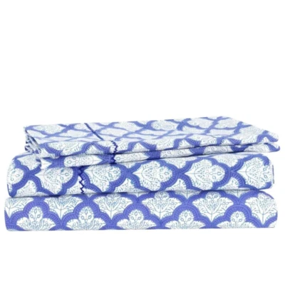 Roller Rabbit $268 JEMINA Sheet 4 Pieces Set Blue King 100% Cotton - Image 1 of 4
