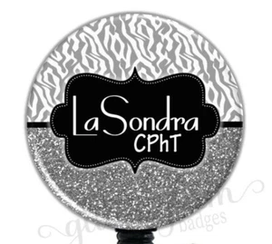 Personalized Name Badge Reel, Gray Badge Reel, Retro RN Badge Holder GG2132 - Picture 1 of 9